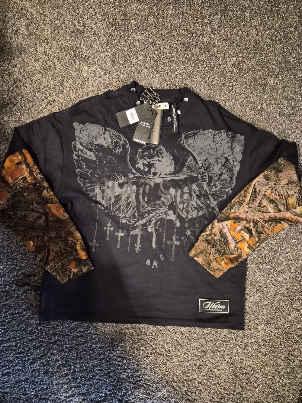 Wilson Black Long-Sleeve Graphic Shirt with Camo Sleeves